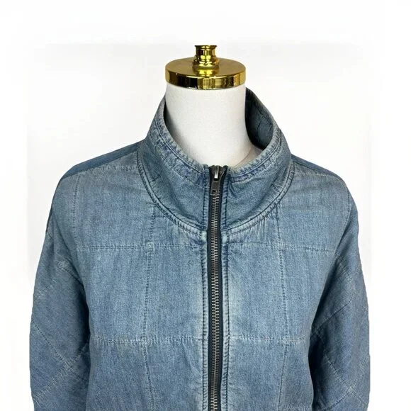💙🧥 Free People We The Free Quilted Denim Jacket Dolman Oversized Medium - Picture 6 of 14